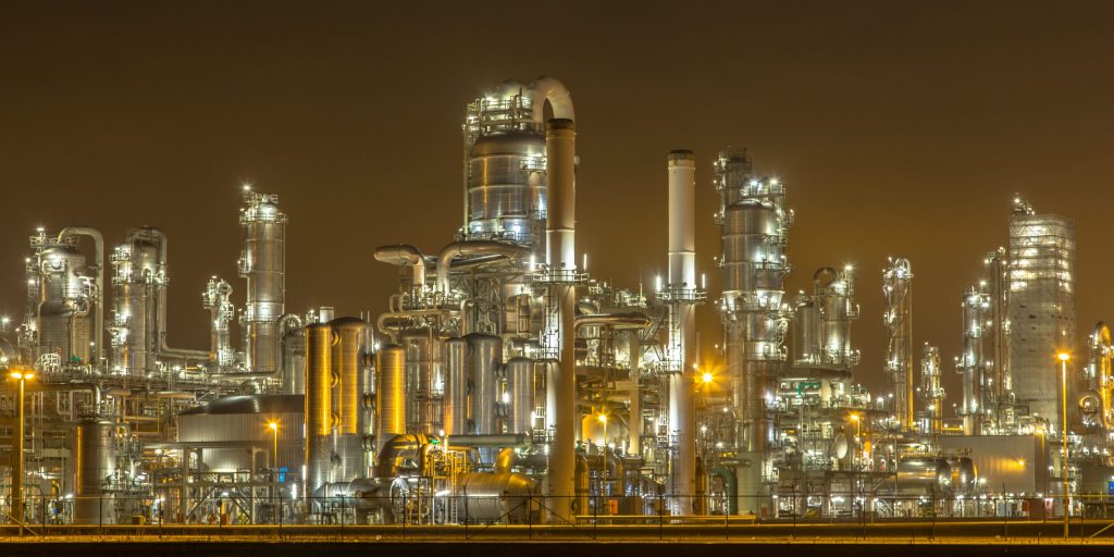 illuminated petrochemical industry in the dark