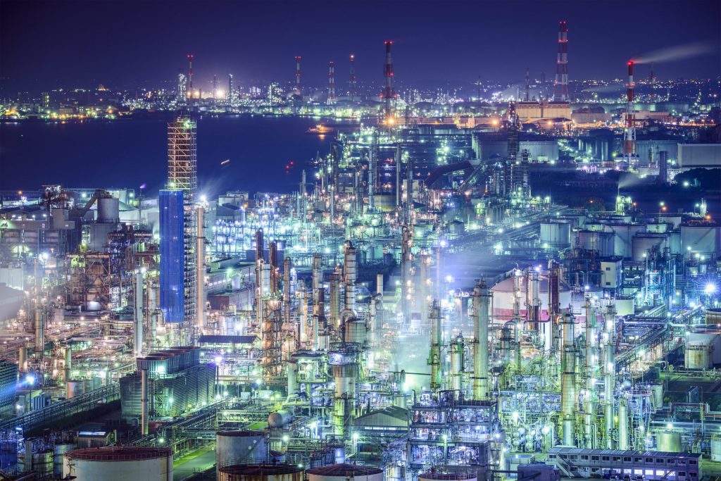 Industrial skyline in Yokkaichi, Japan.