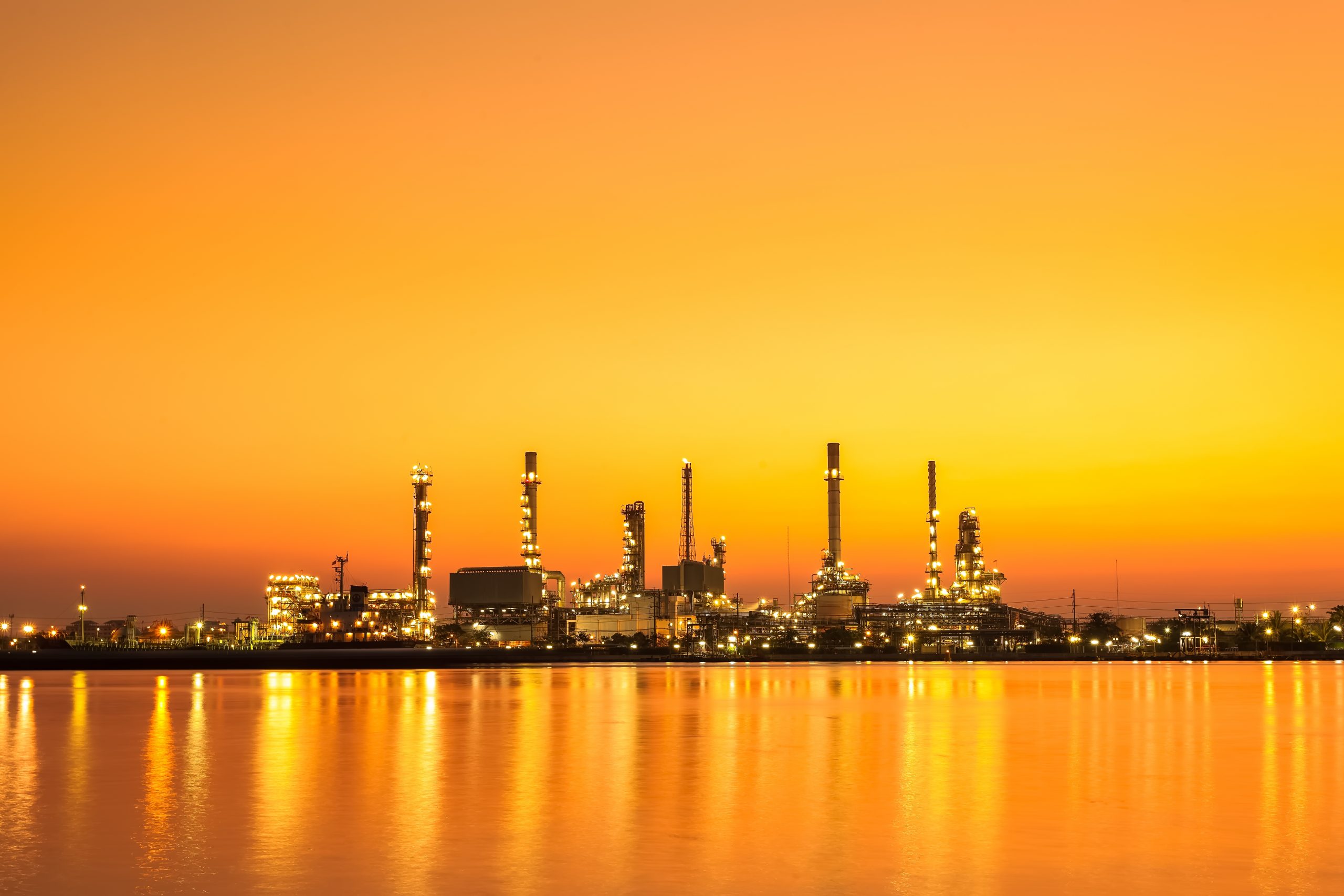 Oil refinery factory at sunrise, Bangkok Thailand