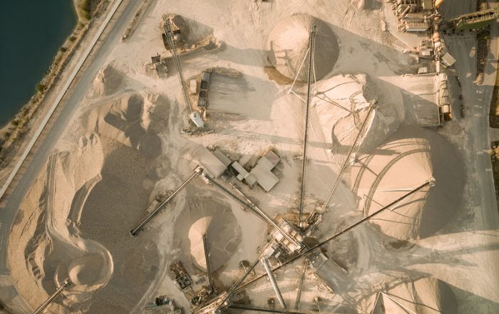 aerial view of sand mine with conveyors