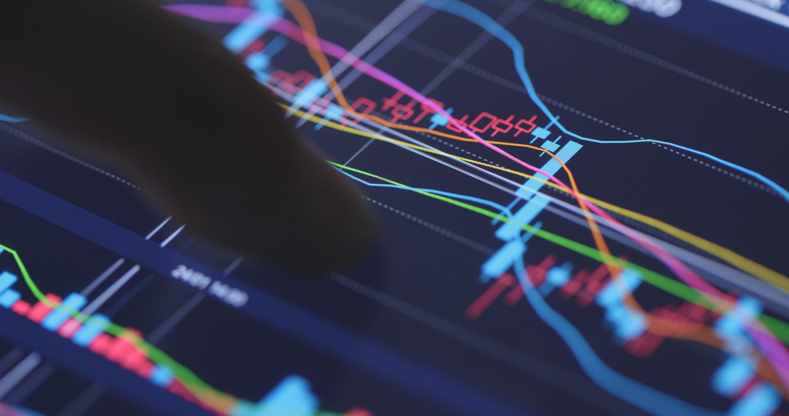 Analysis stock market data lake on digital screen