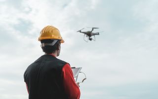 male engineer monitoring through drone images in oil and gas industry
