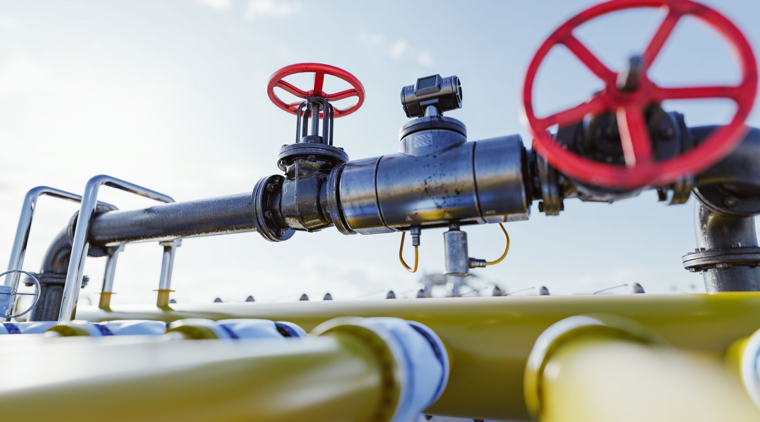 Gas tap with pipeline system at natural gas station.