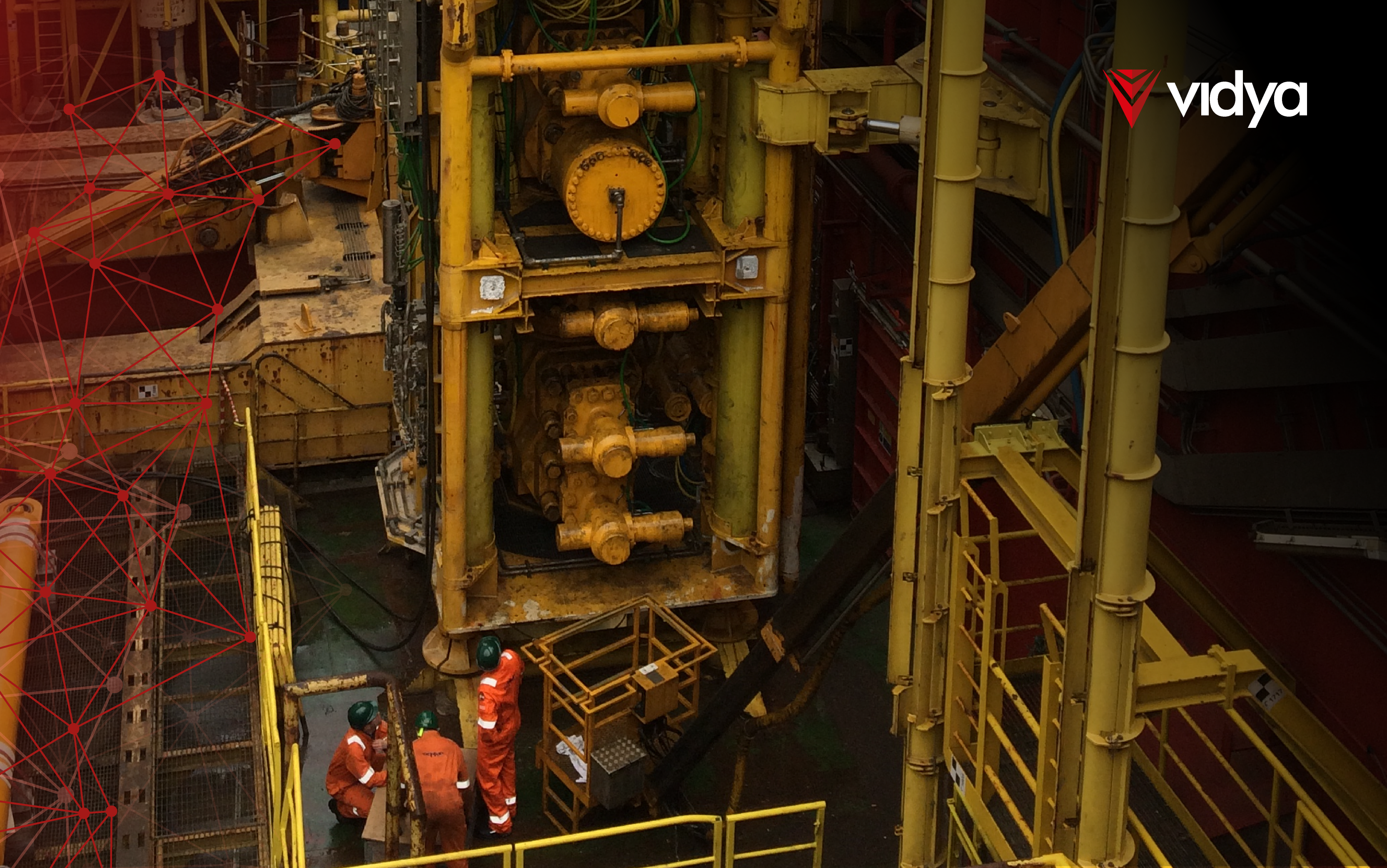 engineers inspecting oil drill with AI mask