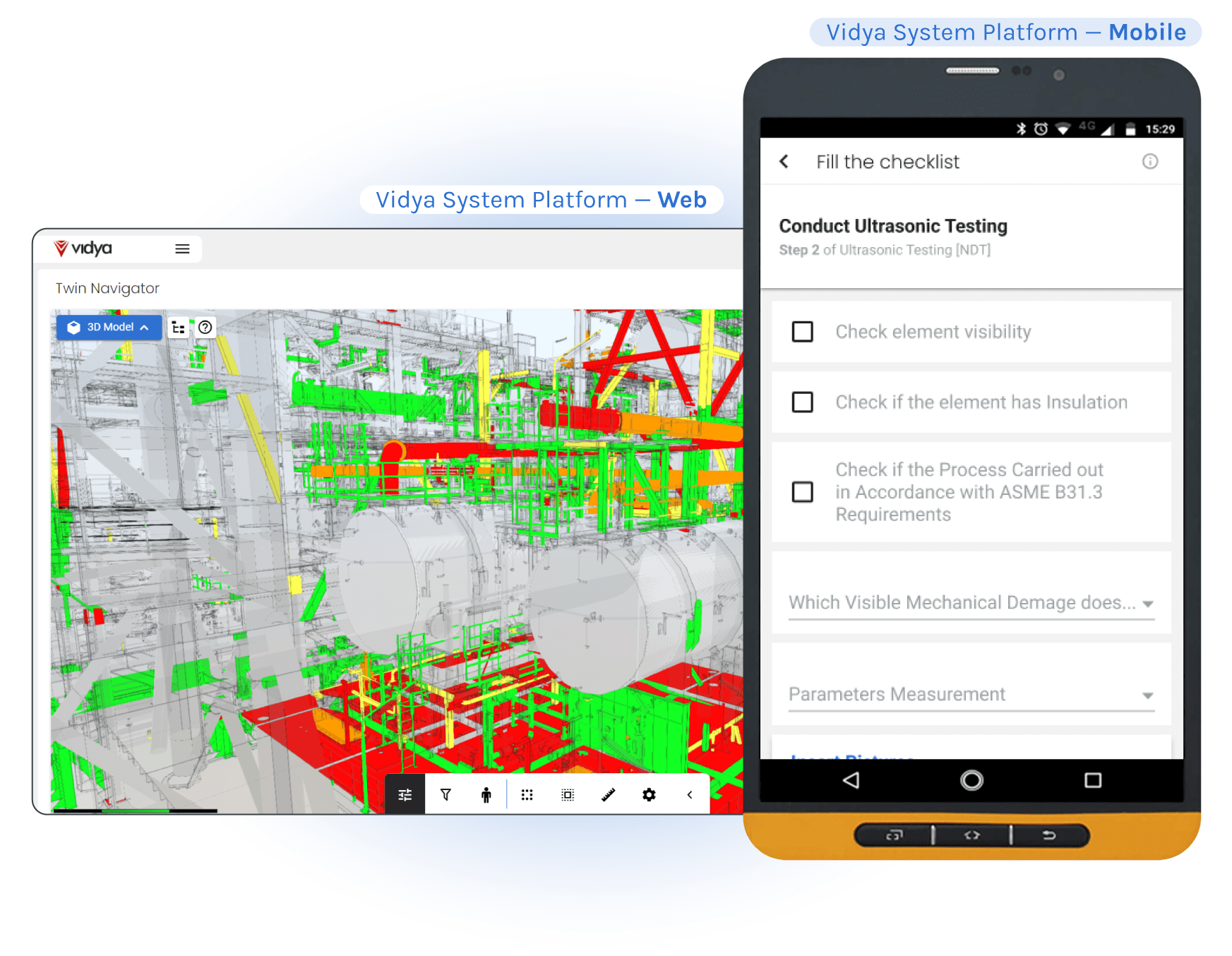 mobile & web montagem Vidya System Platform mockup with tablet and industrial plant represented in a 3D model
