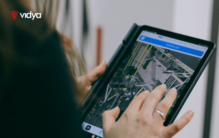 Image of a woman using Vidya System Platforms [VSP] on a tablet.