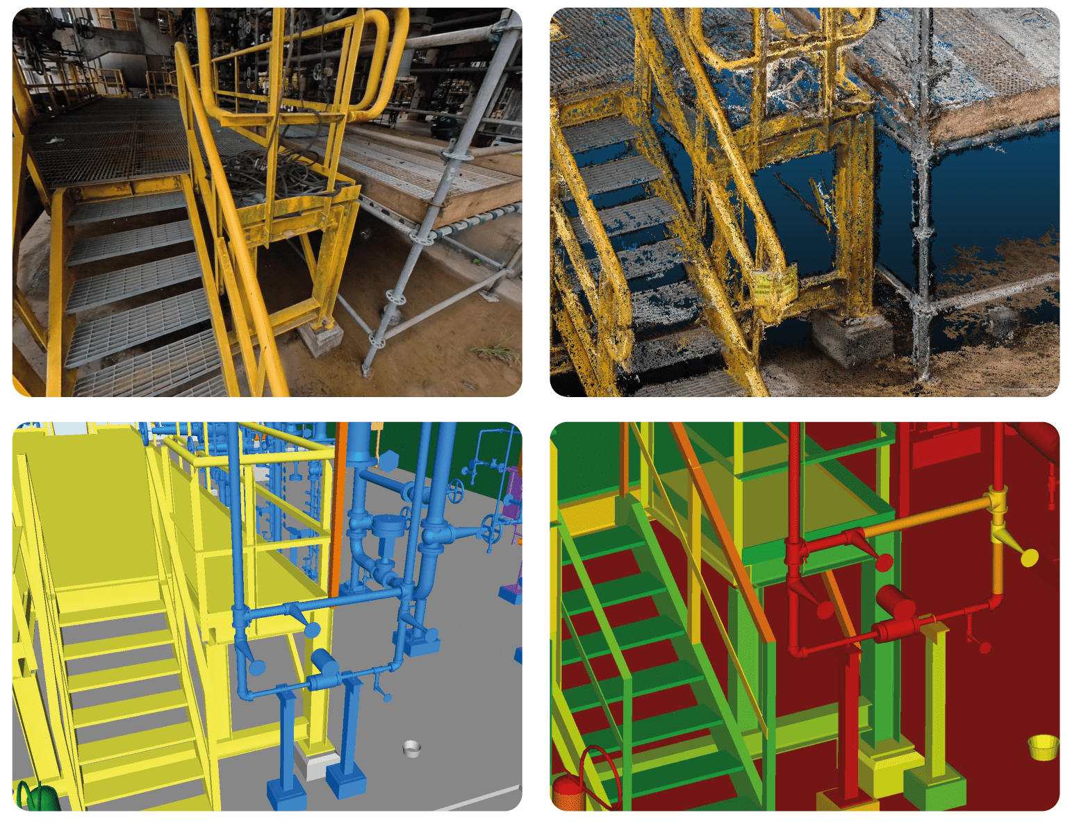Comparison between field images and 3D model showcasing field divergences